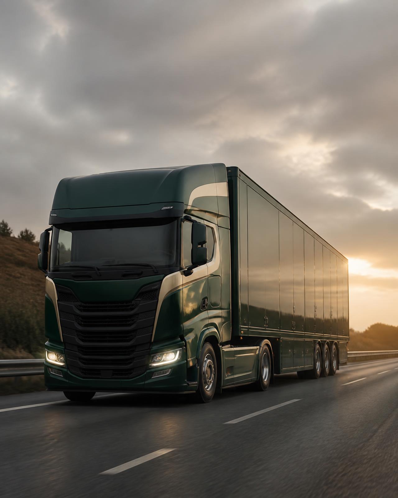 Fleet Link enclosed car transporter travelling on a UK motorway at dusk